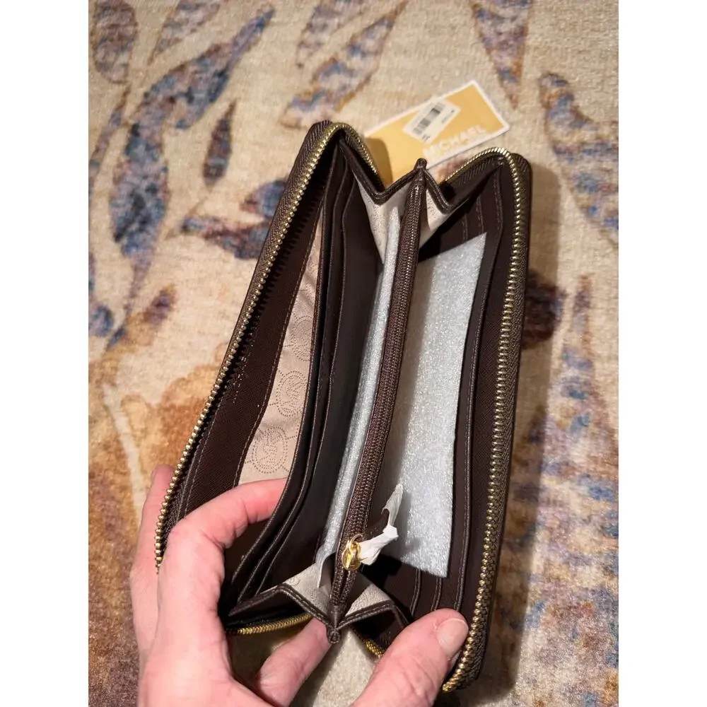 NWT Michael Kors Jet Set Travel Continental Wallet – Brown Genuine Leather